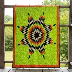 Southwestern Lone Star Quilt Neon Lime Green Camo Reverse 54x48 Geometric Star